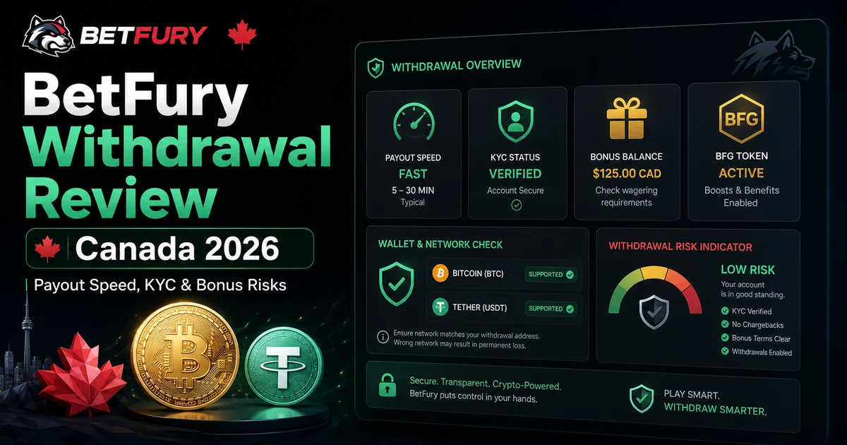 BetFury withdrawal review for Canada with payout speed, KYC checks, bonus balance and crypto network risks