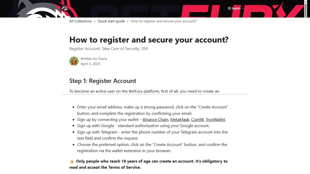 BetFury crypto casino signup options without an ID upload step