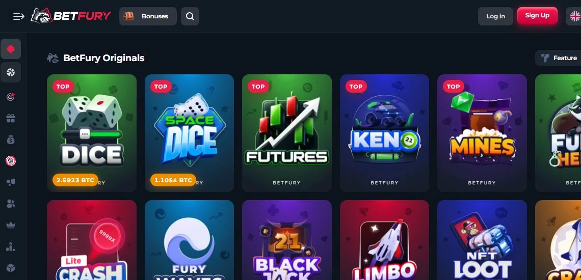 BetFury Originals casino games interface