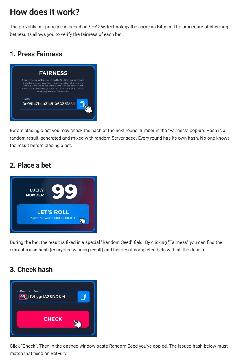 BetFury provably fair hash verification process