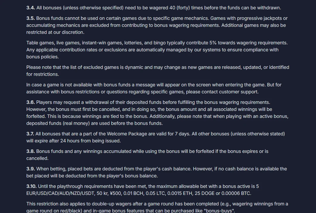 BitStarz official bonus wagering and withdrawal rules