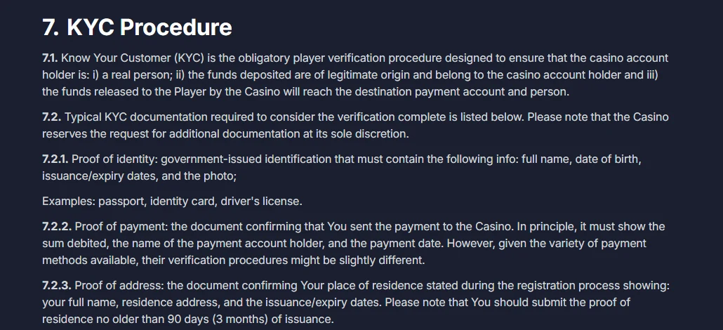 BitStarz KYC document requirements