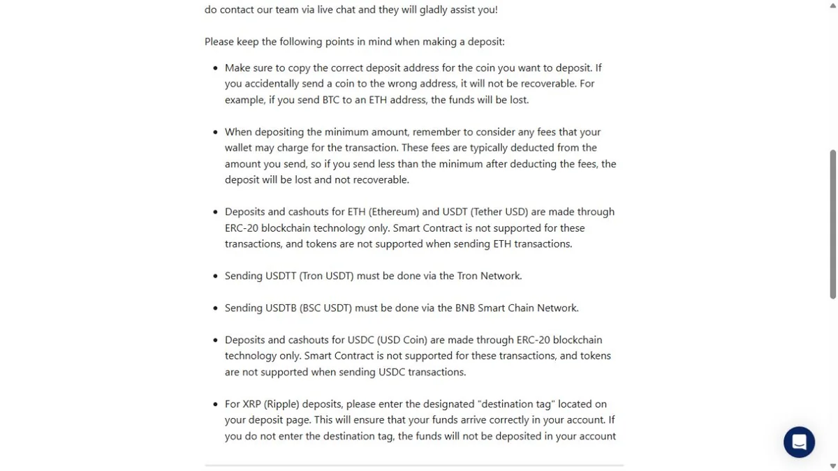 Wild.io Ethereum ERC-20 deposit rule