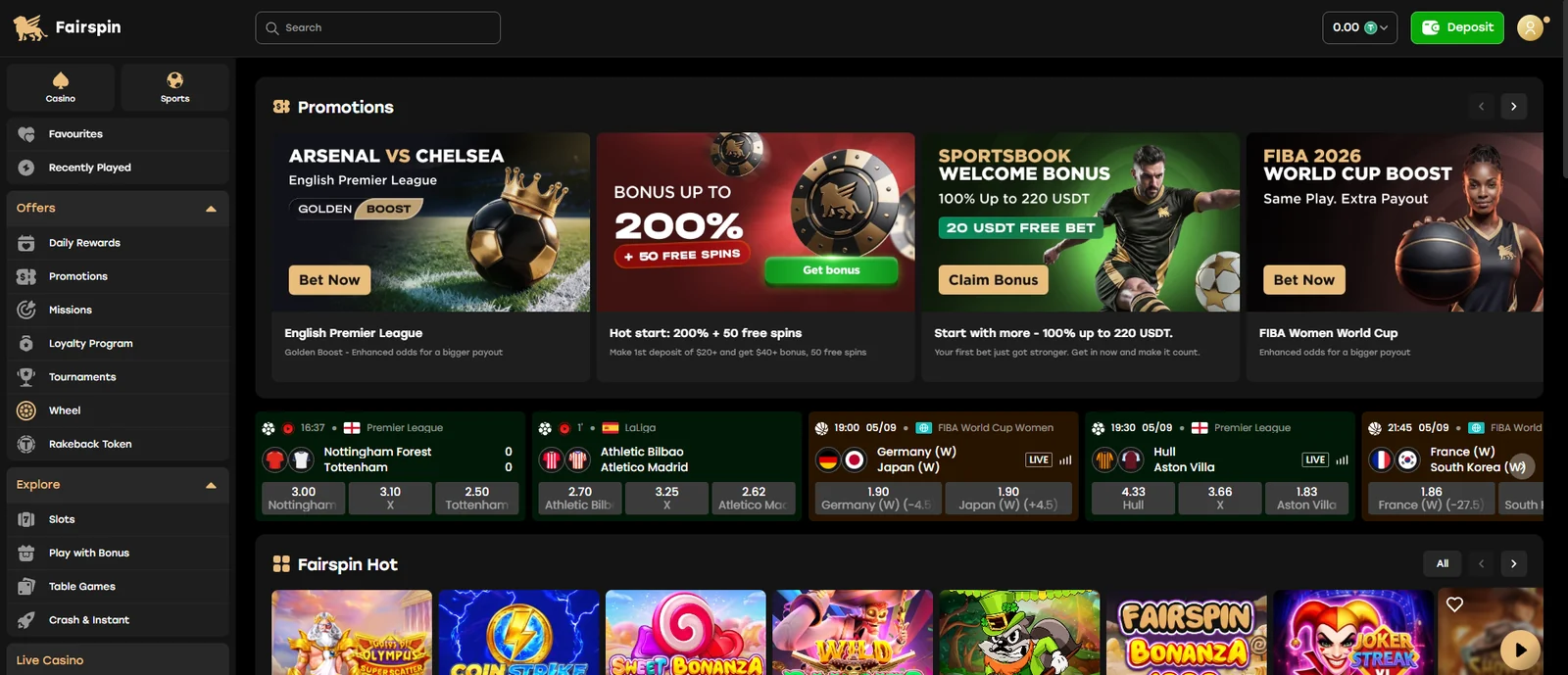 Fairspin casino account dashboard after login