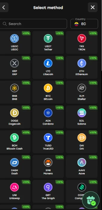 Fairspin crypto deposit methods in the cashier