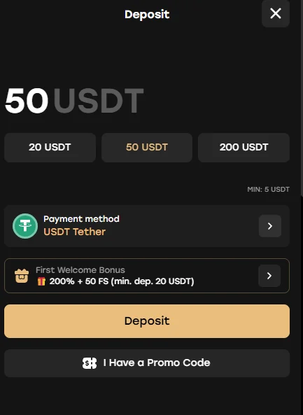 Fairspin USDT minimum deposit and welcome bonus